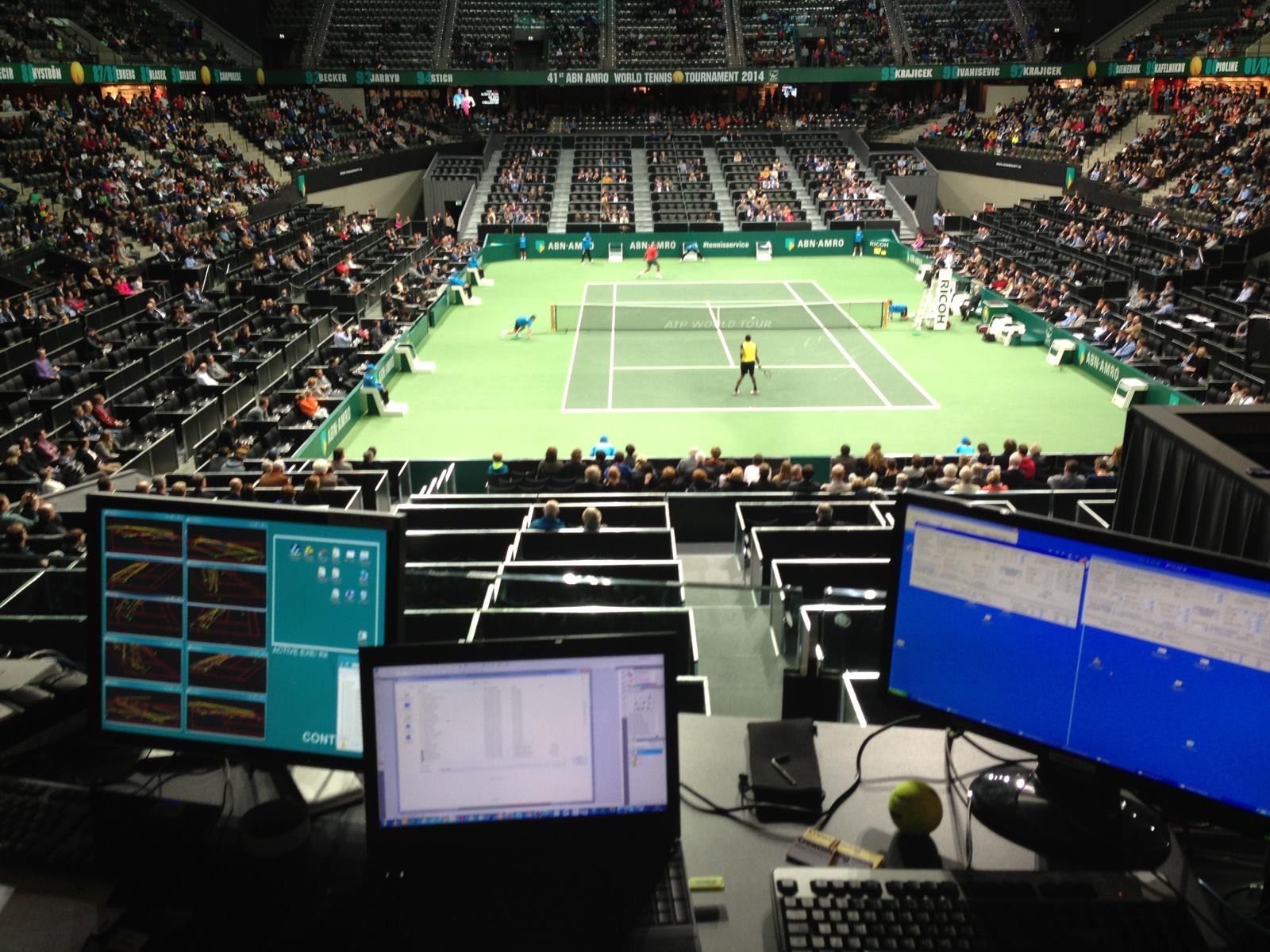 View from the production position over centre court at the 41st ABN AMRO World Tennis Tournament in Ahoy