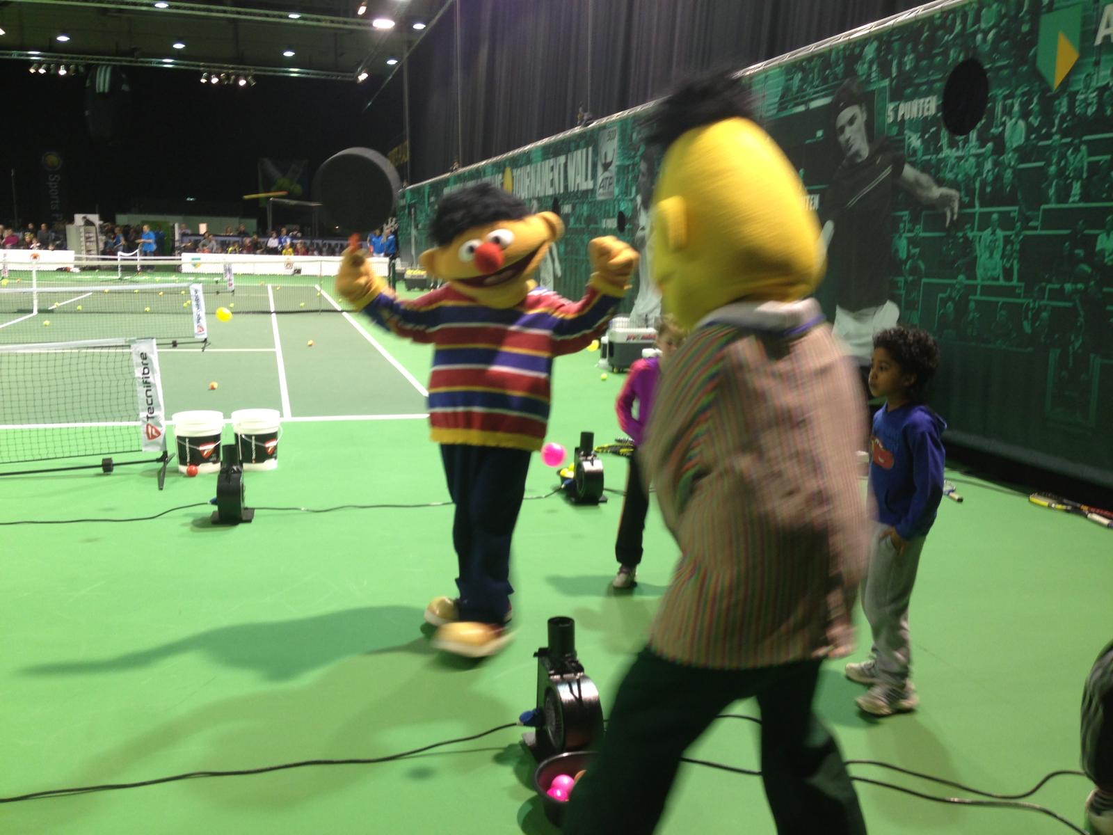 Children playing floater tennis with Bert and Ernie joining in on court in Ahoy