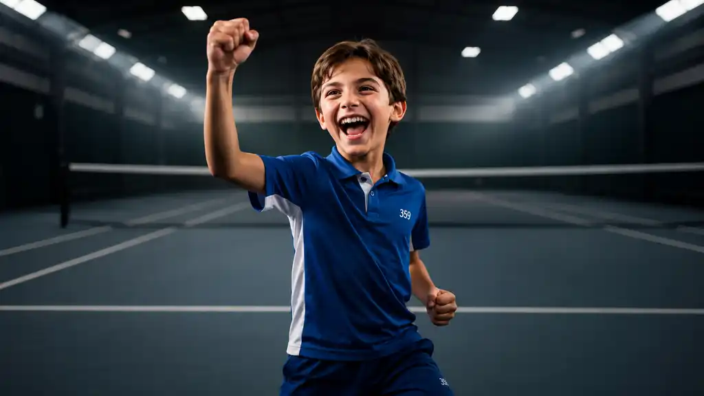Jonge academy tennisser viert overwinning op indoor tennisbaan bij 359.tennis