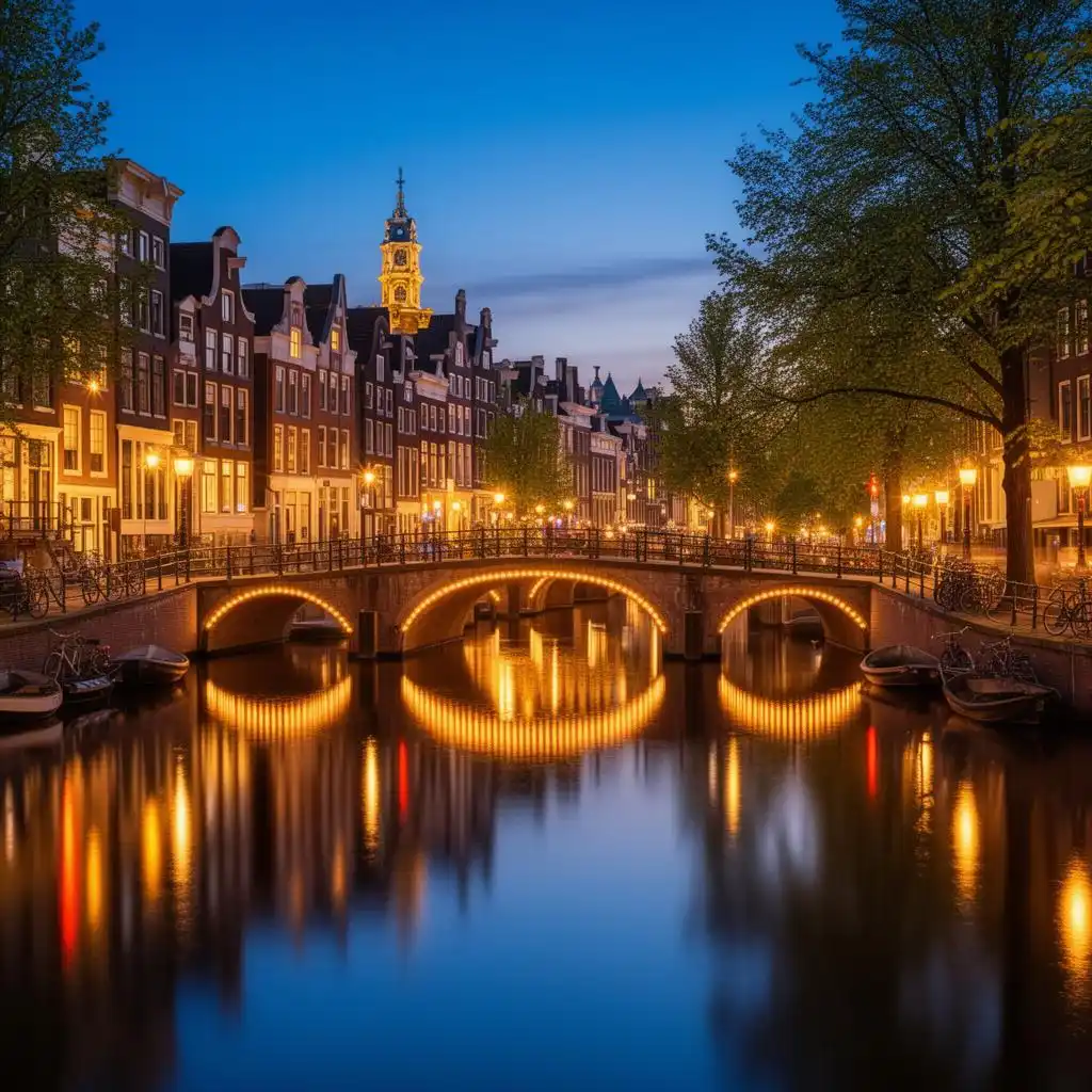 Amsterdamse grachten verlicht bij nacht