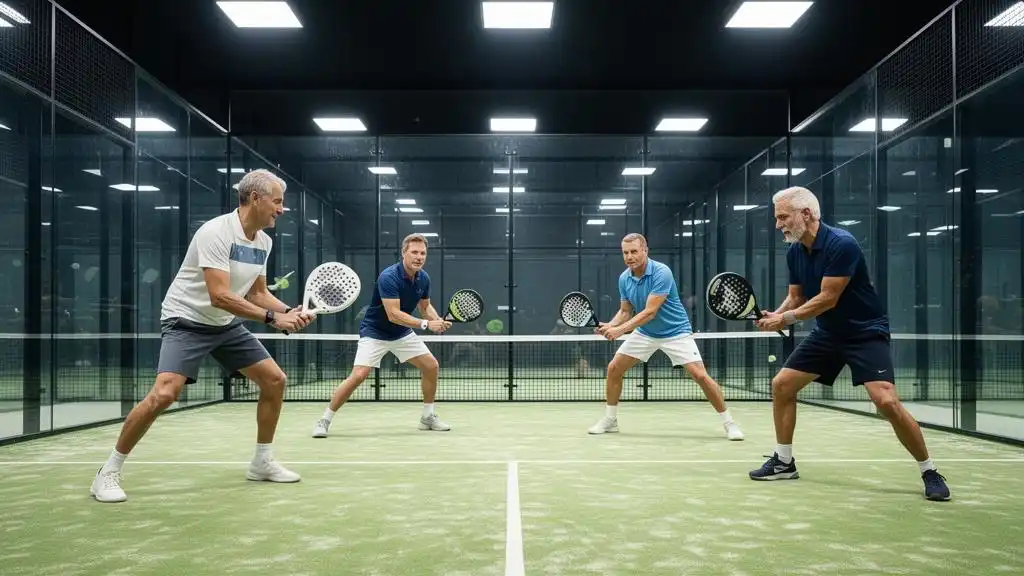 Executive leadership team on the padel court during a corporate event