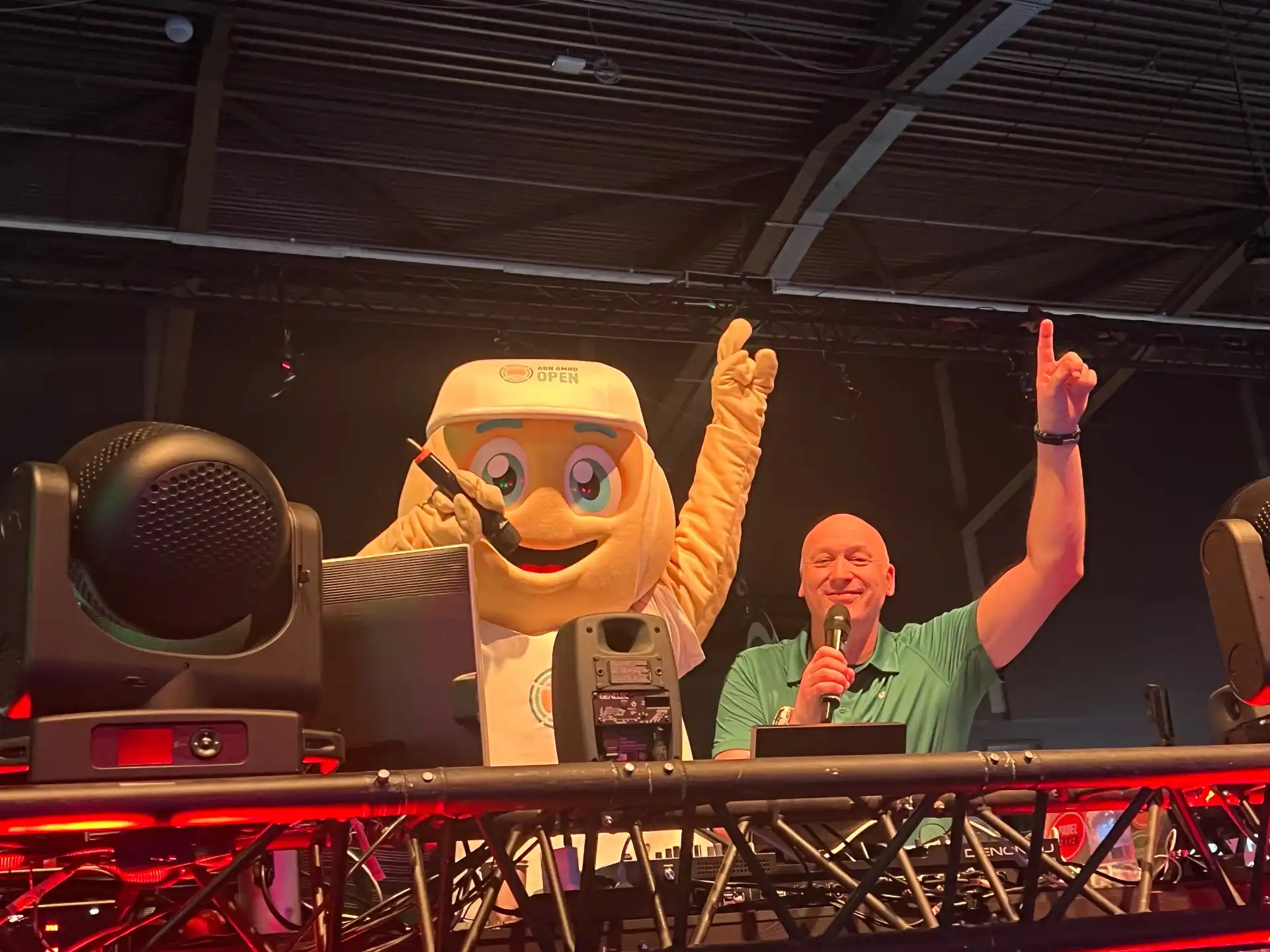 ABN AMRO OPEN mascot at the DJ booth