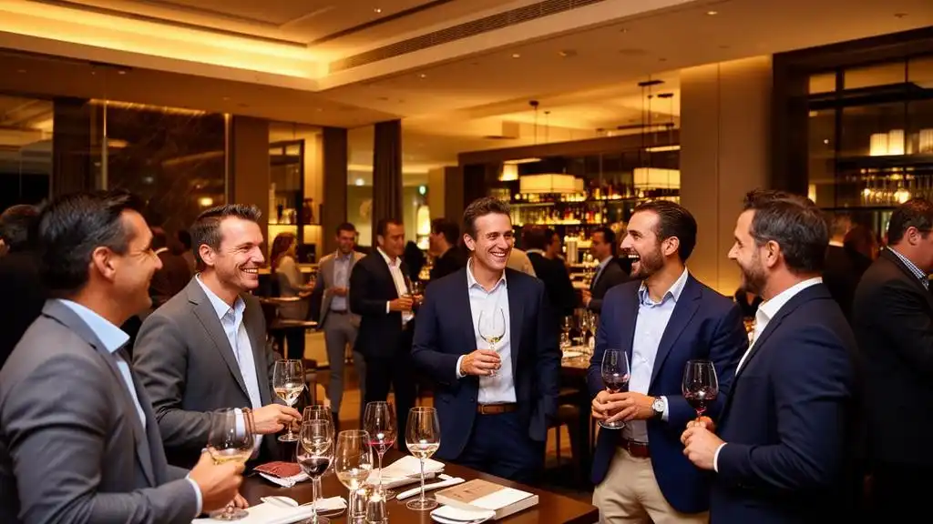 Networking and drinks after a corporate sports event